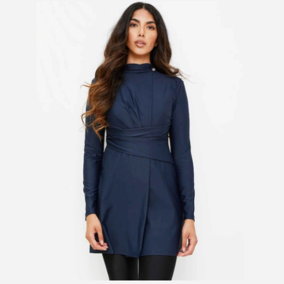 Lyra Other - NEW LYRA Alayna Modest LS Swim Dress Swimsuit Birkini Navy Blue Women's Medium